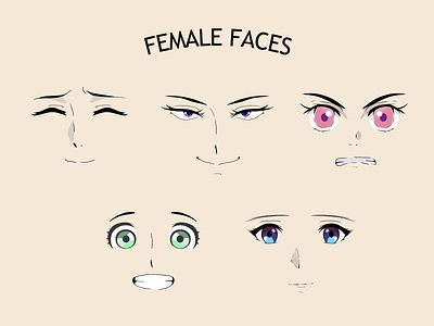 Female faces in anime style 3d animation branding design graphic design illustration logo ui ux vector