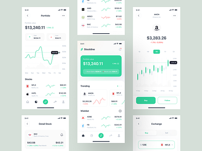 Stockline - Stock Market App UI Kit bank crypto cryptocurrency design finance financial fintech ios mining mobile money stock trade trading transaction ui ui8 uidesign uikit ux