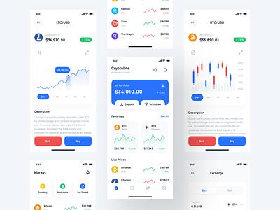 Cryptoline - Crypto Market App UI Kit crypto cryptocurrency design finance financial fintech ios mobile money stock transaction ui ui8 uidesign uikit ux wallet