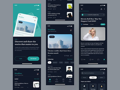 Headline - News App UI Kit article articles blog blogger book dailynews design ios medium mobile news product design publishing ui ui kit ui8 uidesign uikit ux uxdesign