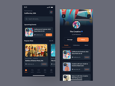 Evenline - Event Booking App UI Kit art artist book booking dark dark mode design event events ios mobile mobile design music ui ui kit ui8 uidesign uikit ux venue