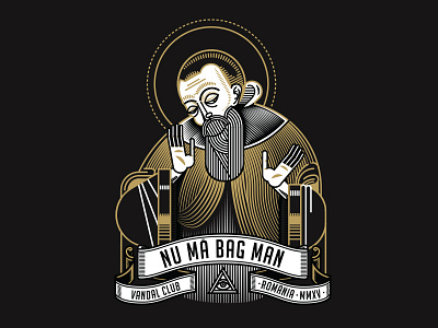 Nu Ma Bag Man black gold lines nmbm saint tshirt vandal white