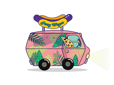 Adventures of Mr. Pizza chill cute hawaii hotdog leaves pink pizza retro truck