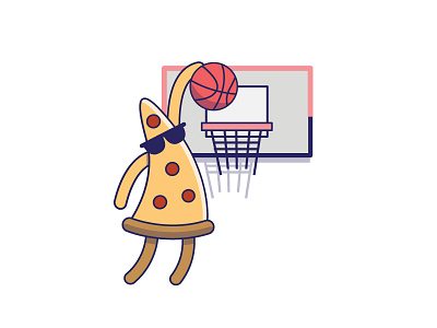 Mr. Pizza plays basketball basket basketball food pink pizza