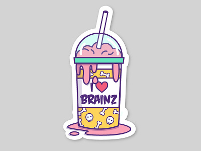 I <3 brainz bones brain cocktail heart pink skull zombie