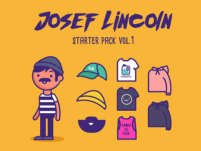 Josef Lincoln character cute dress hoodie mini moustach pack starter tshirt up vegan