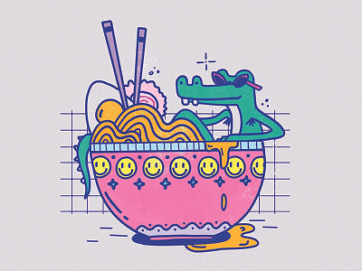Chillin in Ramen crocodile cute design food illustration ipad procreate ramen