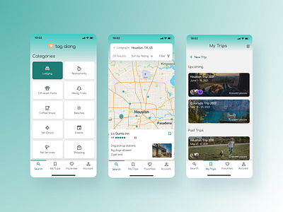 Tag Along - Trip planning with pets app pets travel app ui ux