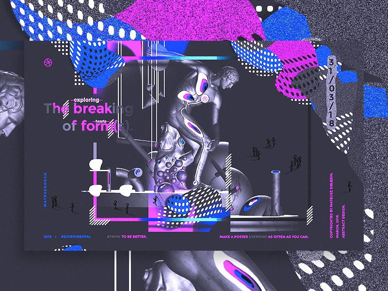 The breaking of forms. 3d artwork black blue creative design experiment graphic illustration pinkpurple poster the breaking of forms