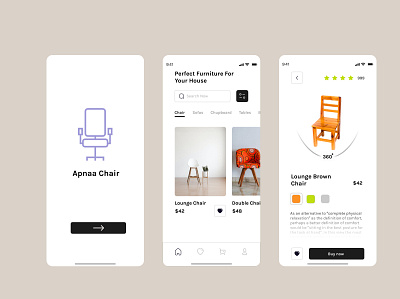 Modern Furniture Purchase App.. app design furniture app ui