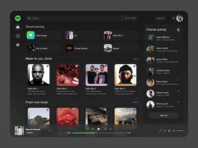 Spotify Redesign. Music player UI 010 app daily dailyui dark design desktop music player musica redesign redesign of spotofy spotify ui uidesign web web app