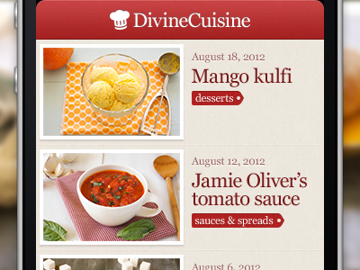 Divine Cuisine, cooking recipe app baking blog entries cooking photography recipes tags