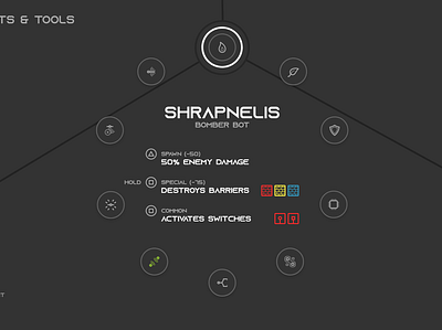 Bugg - Tools Selection Menu v3 dark mode dark ui fui game menu robot sci fi tools ui ux