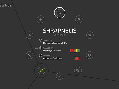 Bugg - Tools Selection Menu v4 dark mode dark ui fui game game design menu sci fi tools ui ux