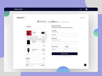 Trink shop credit card check-out design ui ux