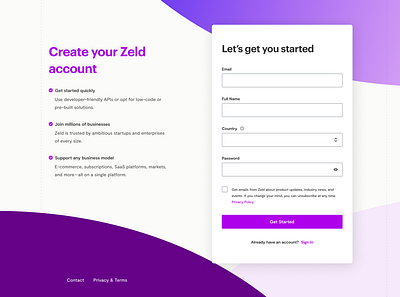 Zeld Sign Up form design ui ux