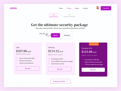 Pricing plan page design product design ui ux website design