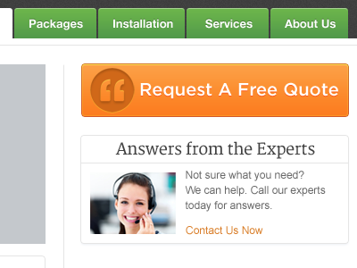 Request A Free Quote buttons clean menu orange white