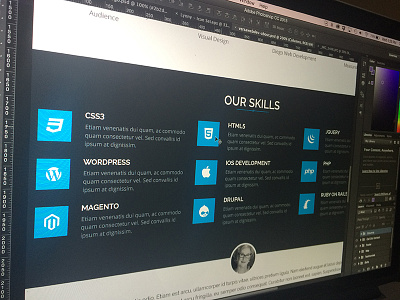 Our Skills Section blue clean css3 flat design hire me html5 icons minimal photoshop ui ux white