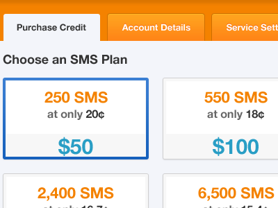 Choose an SMS Plan clean gradient light nav navigation orange ui ux