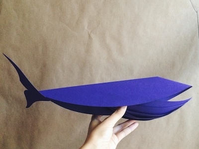 Paper Whale cut paper handmade paper art whale window display