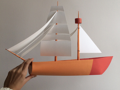 Setting Sail boat cut paper handmade paper art window display