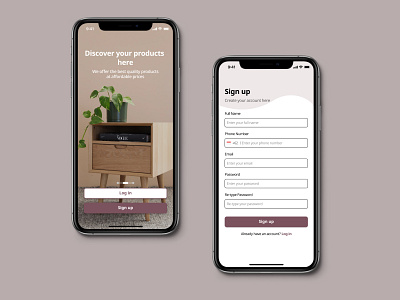 Sign Up Page for Furniture Ecommerce app color design typography ui ux