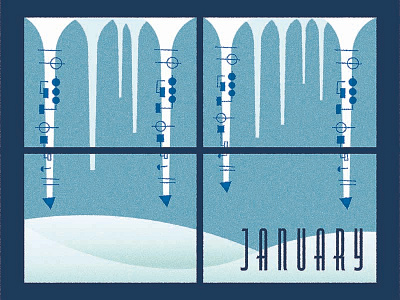January calendar digital illustration four color illustration january musical instruments snow wind instruments window