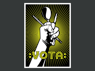 Poster: Vota black graphic hand pencil poster spoon white yellow