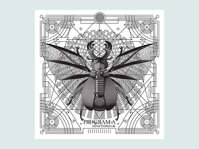 Space Beetle black illustration insect lines noblanco postcard