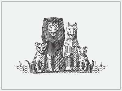 family black family illustration letterpress lines lion noblanco vector