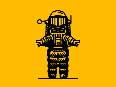 childhood 006 black childhood illustration lines noblanco robby robot sci fi toy vector yellow