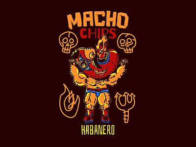 Macho Chips - Habanero colorful fire illustration lucha machochips noblanco skull spicy vector vibrant wrestling