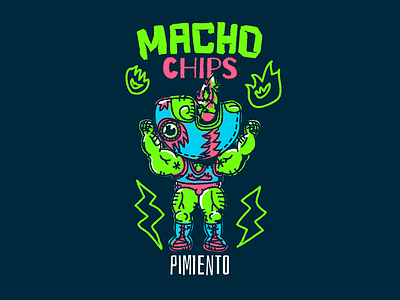 Macho Chips - Pepper colorful fire illustration lightning lucha machochips noblanco spicy vector vibrant wrestling