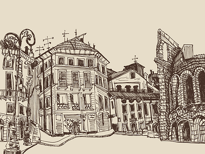 A little bit of Italy: Verona architecture brown illustration italy lines raw sketch