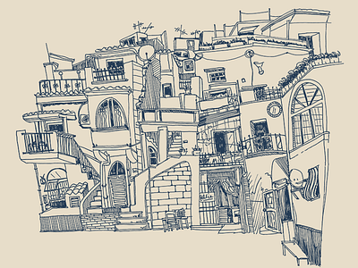 A little bit of Italy: Procida, Napoli architecture blue illustration italy lines raw sketch