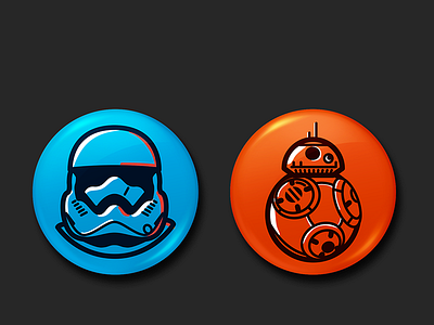 Pin Buttons Star Wars bb8 cyan orange pin star wars stormtrooper