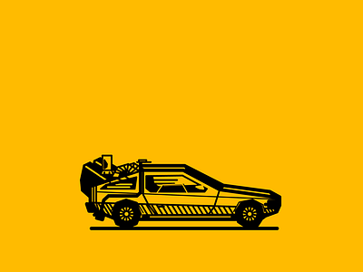 childhood 015 80s black car childhood delorean illustration lines noblanco vector yellow