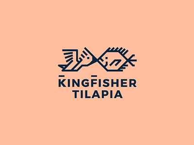 KingFisher Tilapia bird blue fish illustration kingfisher lines logo pink tilapia