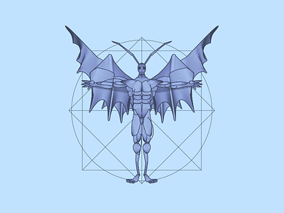 Myth blue creature humanoid illustration lines myth wings