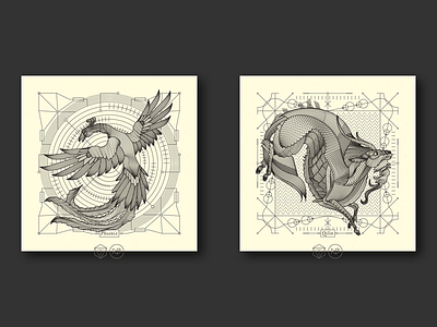 Calendar Images [ 11 | 12 ] animals black calendar cream fabulares illustration letterpress lines phoenix qilin