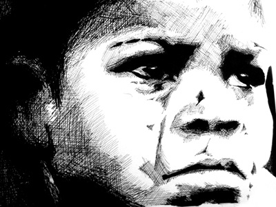 Sadness 2 black and white crosshatching illustration pen and ink sketch