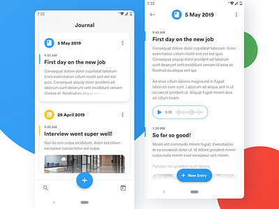 Journal android app application design diary google journal material design mobile ui ux