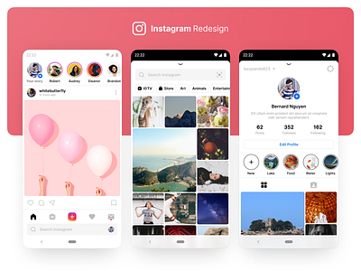 Instagram Redesign app application design instagram media mobile redesign simple social ui uiux user interface ux