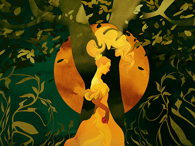 golden autumn by maja pučko fairy tale fairy tales forest gold illustration magical magical forest magical illustration princess yellow