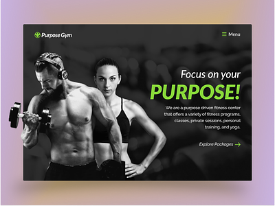 Purpose Gym - Fitness Header Exploration branding clean exploration figma fitness fitness club gym health homepage landing page personal trainer rahatulbd training ui user experience design ux web design website design workout yoga