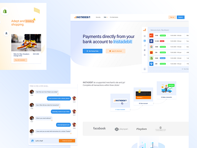 Instadebit - Landing / Intro chat dashboard dashboard ui design finance landing landing design landing page payment payment method shop shopify shopping support ux