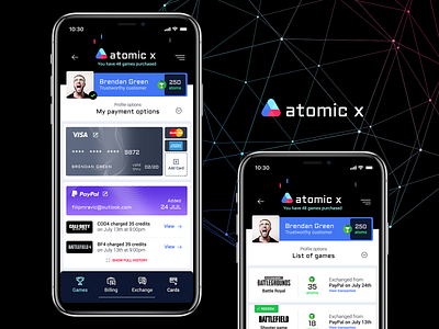 Atomic X - Game Shop app application card concept game gaming ios iphone iphone x payment paypal product purchase shop visa visa card