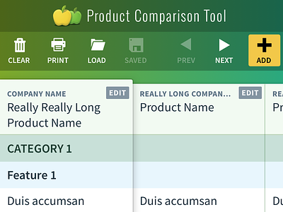 Product Comparison buttons comparison icons product spreadsheet table toolbar