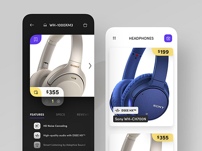 Headphones Shopping App app basket buy ecommerce features headphones image ios sell shop specs viewer